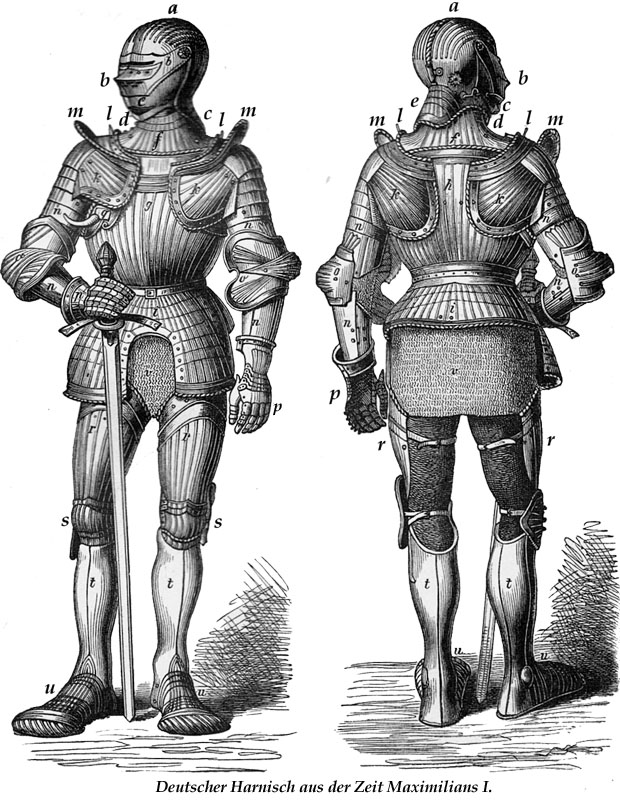 Deutscher Harnisch aus der Zeit Maximilians I., mit (s) Kniebuckel.