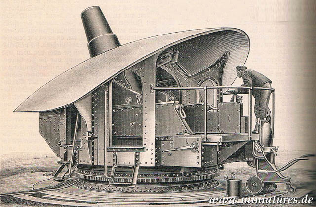 Fig. 1. Kruppsche 28 cm-Haubitze L/12 in Küstenlaffete mit Panzerschild (Schutzschirm).