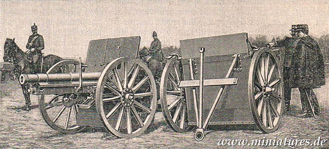 Fig. 3. Rumänisches Schnellfeuergeschütz und Munitionswagen mit Panzerschilden.
